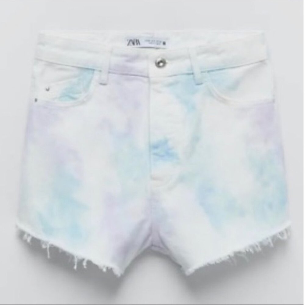 Zara, 27 (US 4), worn once, TIE DYE DENIM SHORTS, Multicolored